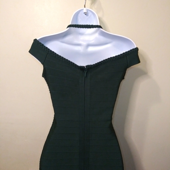 AKIRA Sexy Body-Con Dark Green Halter Necked, Off Shoulder Bandage Dress - Picture 8 of 14